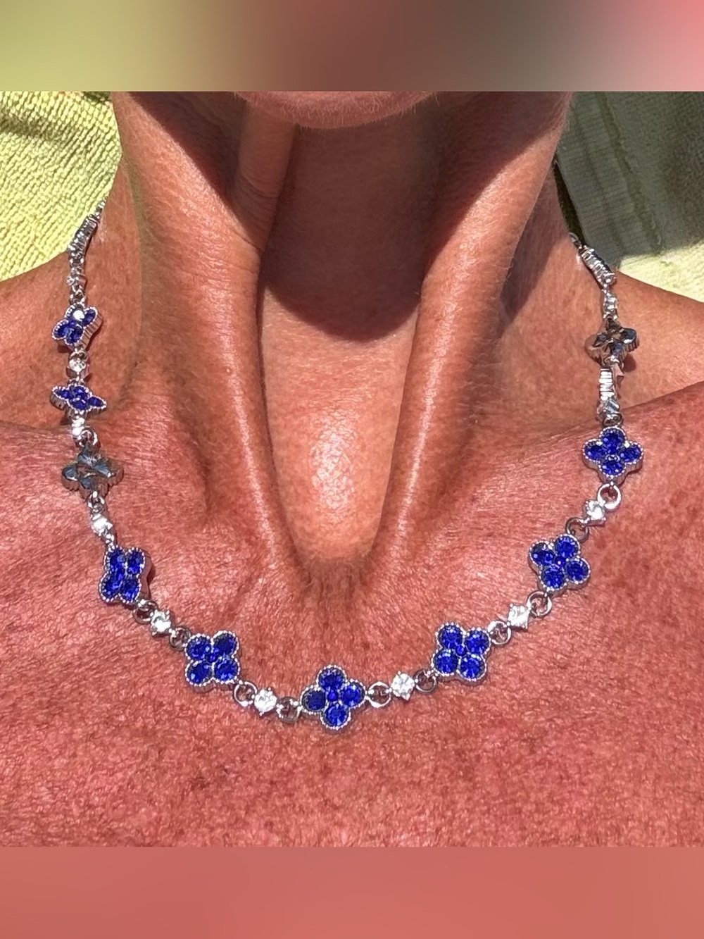 Park Lane Blue Crystal Floral Link Necklace - Women's Jewelry